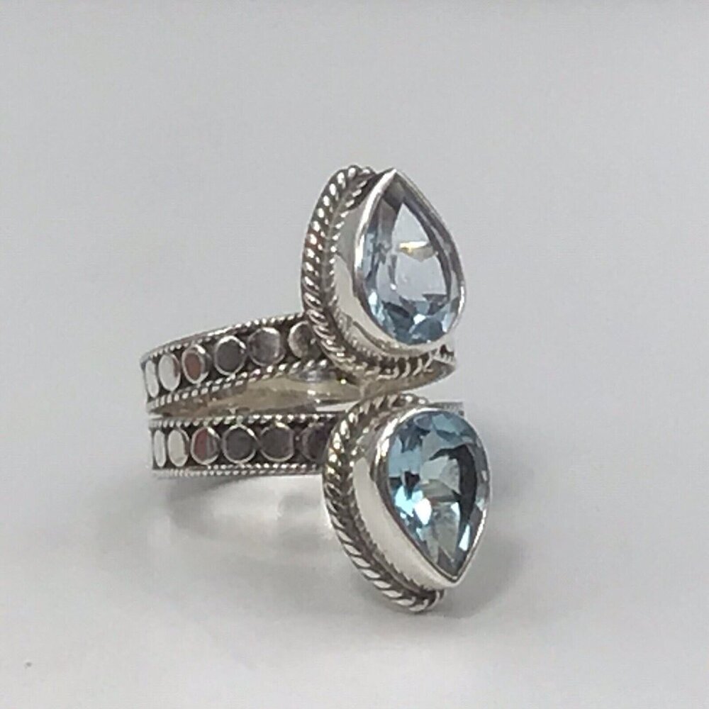 Sterling Silver Blue Topaz Ring Size 6 - Picture 6 of 12